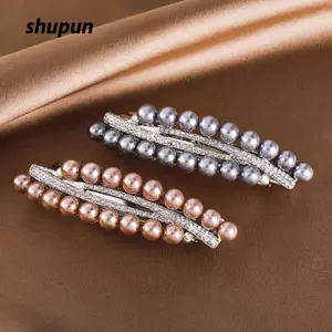 Kẹp tóc lò xo SHUPUN, Kẹp tóc hai hàng sáng bóng, Phụ kiện tóc Barrettes giả cao cấp cổ điển