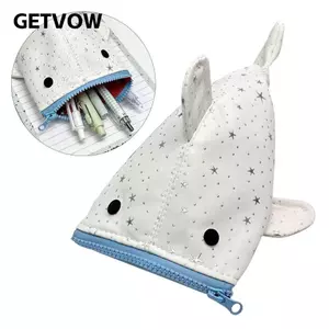 Túi đựng bút GETVOW, Bút chì hình cá mập in hình ngôi sao sáng, Bộ sắp xếp văn phòng phẩm di động đa chức năng Đồ dùng học tập