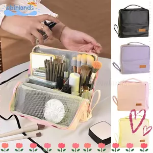 Túi trang điểm đứng EBINLANDS, Hộp đựng văn phòng phẩm nhiều lớp phân vùng dung tích lớn, Da đa chức năng có tay cầm Bút chì đứng chống nước Du lịch