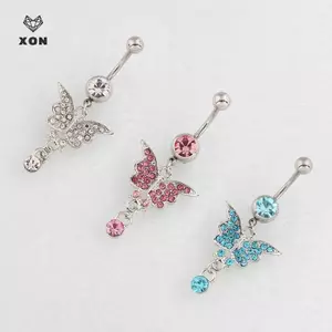 Nhẫn buộc bụng hình bướm đính đá gợi cảm bằng thép không gỉ Rốn Nail Piercing Trang sức dành cho nữ Trang trí cơ thể chất lượng cao [Mina]