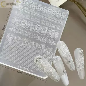 EDIWANY Khuôn vẽ nail nghệ thuật, trong suốt tái sử dụng, thiết kế họa tiết Pháp, khuôn in móng họa tiết ren nổi