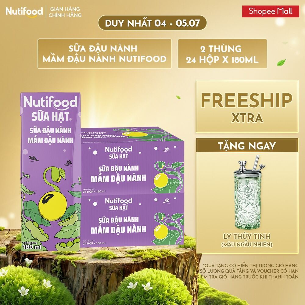 Combo 2 Thùng 24 Hộp Sữa Đậu Nành Mầm Đậu Nành Nutifood Sữa Hạt 180ml