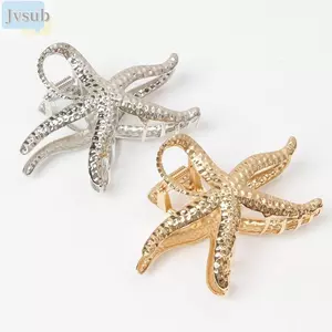 Kẹp Vuốt Tóc Sao Biển JVSUB, Kẹp Tóc Kim Loại Lớn, Kẹp Tóc Phong Cách Đại Dương Họa Tiết Vàng Nữ