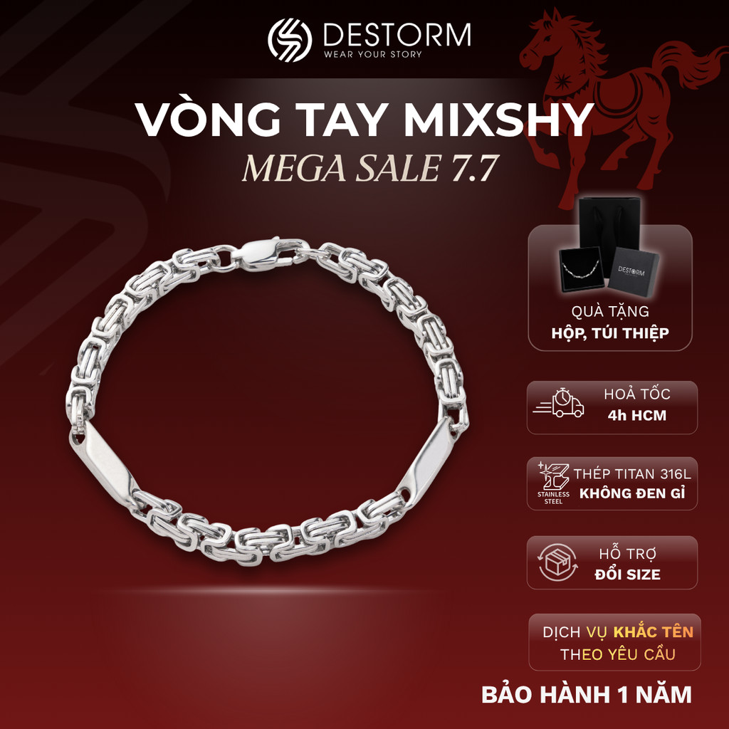Vòng tay nam/nữ Destorm Mixshy, Vòng tay đôi - Phụ kiện thời trang Unisex Thép không gỉ, Có hộp quà tặng và túi đựng
