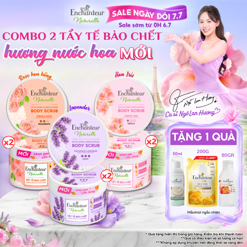 Combo 2 Tẩy tế bào chết thành phần thiên nhiên 100% từ Pháp Enchanteur Naturelle dưỡng da sáng mịn lưu hương 250g