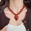 WANYEDI Đính Hạt Vòng Cổ, Vòng Cổ Mặt Dây Chuyền Trái Tim Acrylic Có Thể Điều Chỉnh, Hạt Phong Cách Bohemian Mặt Dây Chuyền Trang Sức Dự Tiệc Phụ Kiện
