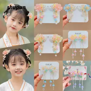 Kẹp Tóc SHUPUN, Phụ Kiện Tạo Kiểu Tua Rua Hoa Kẹp Tóc, Màu Hồng Đa Năng Phong Cách Trung Hoa Kẹp Mỏ Vịt Cho Bé Gái