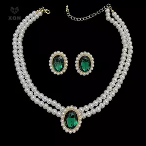 Vintage Tính Khí Giả Ngọc Trai Nelace Bộ Bông Tai Nữ Thanh Lịch Xương Đòn Dây Chuyền Dự Tiệc Phụ Kiện Trang Sức Thời Trang [Mina]