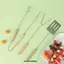 DONOVANQQ Bộ 3 thìa nướng BBQ, Dụng cụ nướng thịt có tay cầm dài bằng gỗ không gỉ, Dụng cụ nướng thịt dày chịu nhiệt để cắm trại ngoài trời