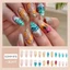 {WELV}24PCS Summer Press On Nails Shell Rhinestone Almond Tips Orange Sea Breezy