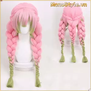 MONOSTYLE Demon Slayer Cosplay Tóc Giả, Long Demon Slayer Kimetsu no Yaiba, Hồng Xanh Tóc Giả Đạo Cụ Chống Mitsuri Kanroji Đảng