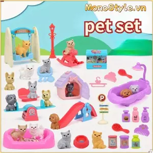 MONOSTYLE Puppy Giả vờ chơi đồ chơi, Bộ búp bê chó Đồ chơi trẻ em Đồ chơi giỏ thú cưng cho chó, Cảm giác thị giác Đồ chơi chơi cảnh động vật Mini dễ thương