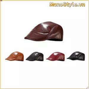 Mũ phẳng MONOSTYLE, Mũ nam da PU màu trơn, Giữ ấm Mũ nồi Hip Hop Xuân Thu