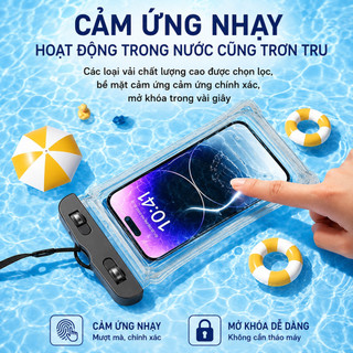 Túi chống nước IPX8 có túi khí, cảm ứng nhạy, chụp ảnh dưới nước, dây đeo tháo rời, dùng cho điện thoại dưới 7 inch