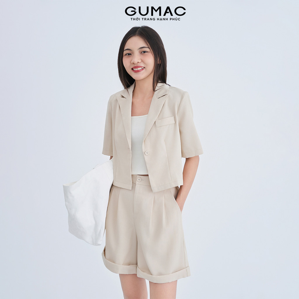 Set Lẻ Áo Blazer Nữ GUMAC Dáng Lửng Trẻ Trung YOWE07070 - Quần Short Cơ Bản Lai Lật Năng Động YSHE07071