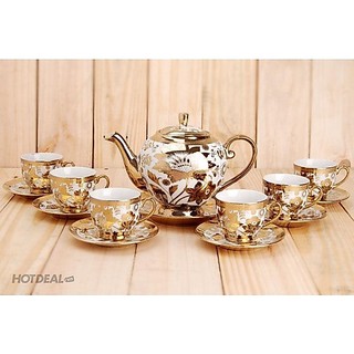 BỘ TÁCH TRÀ HOA VĂN NHŨ VÀNG HOÀNG GIA - BỘ TRÀ 6 LY DÙNG LÀM QUÀ TẶNG CAO CẤP