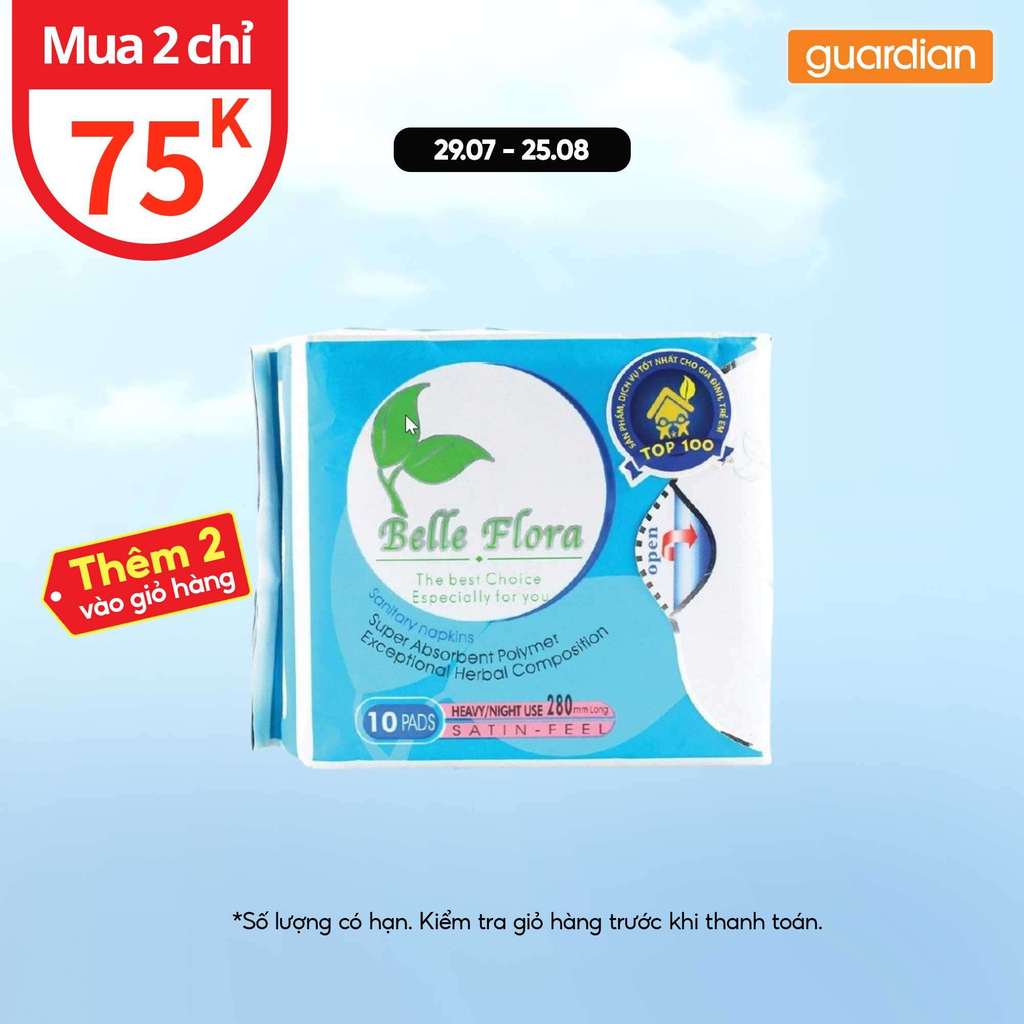 Băng Vệ Sinh Belle Flora Ban Đêm Cotton - 10 Miếng