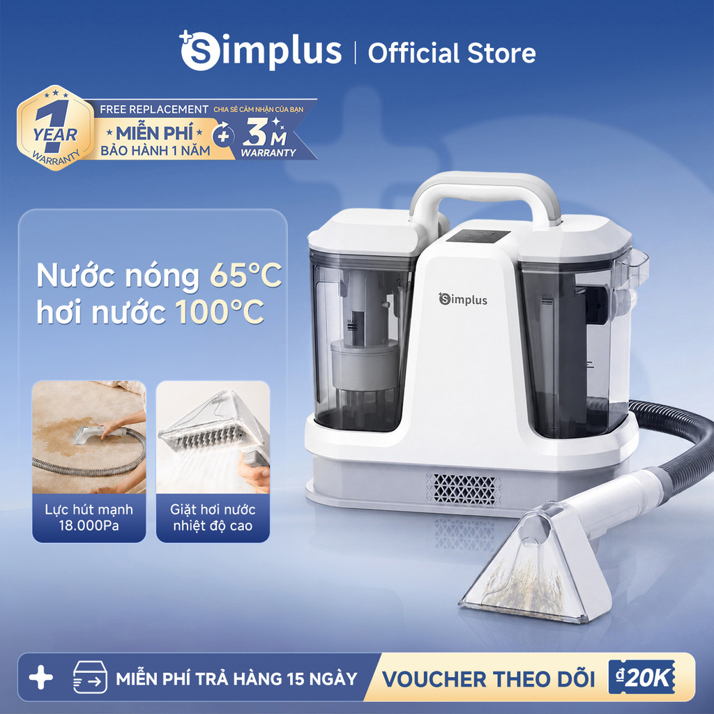 Simplus Máy làm giặt vải Lực hút mạnh 18.000Pa Thiết kế 2 bình nước riêng biệt Làm sạch sofa BYJH005