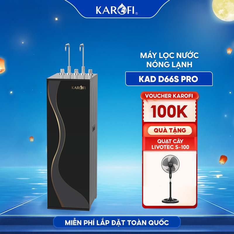 [TẶNG QUẠT CÂY LIVOTEC S-100] Máy lọc nước nóng lạnh RO Mỹ 11 lõi Karofi KAD-D66S Pro - Bổ sung lõi Hydro ion Kiềm