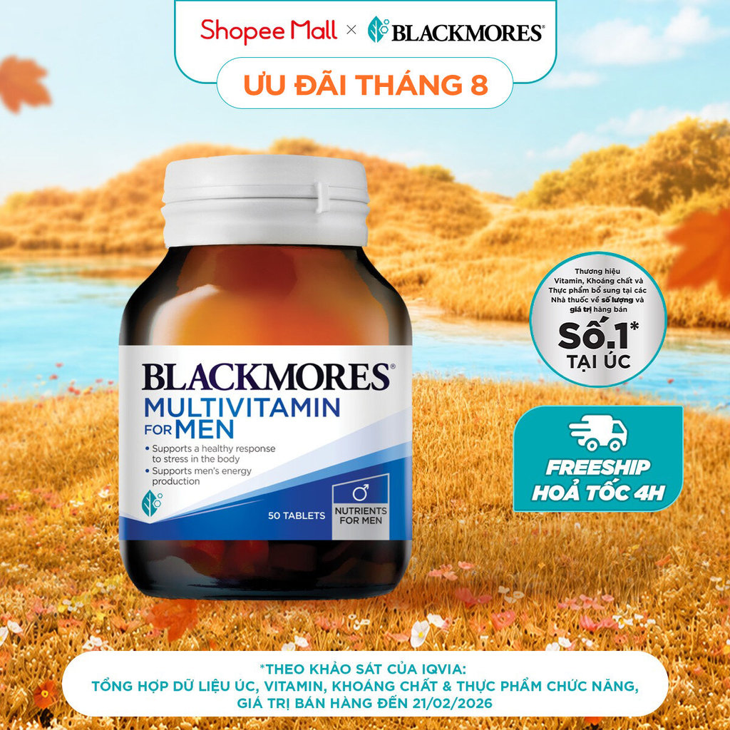 Vitamin Tổng Hợp Hỗ Trợ Sức Khỏe Nam Giới BLACKMORES Multivitamin For Men Lọ 50 Viên.