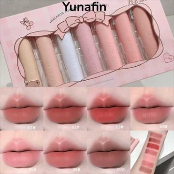 Son bóng bùn môi YUNAFIN 1 / 7Pc, Son môi nhung mờ màu nâu đậm, Cốc chống dính lâu trôi không phai màu Son màu nâu cho nữ