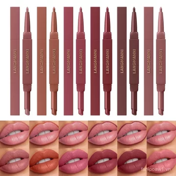 Bộ Son Môi & Son Môi 2 Trong 1 LANGMANNI, Bộ Quà Tặng 6 Màu|Son môi góc + Bút chì kẻ môi phù hợp|Velvet Matte Finish, lâu trôi & chống nhòe|Bộ trang điểm môi đa năng f
