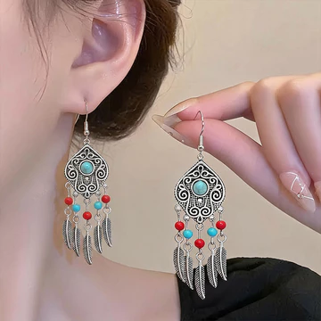 Retro Phong Cách Dân Tộc Tua Rua Bông Tai Mùa Hè Dopamine Ngày Lễ Phong Cách Bohemian Dài Thời Trang Bông Tai Nữ
