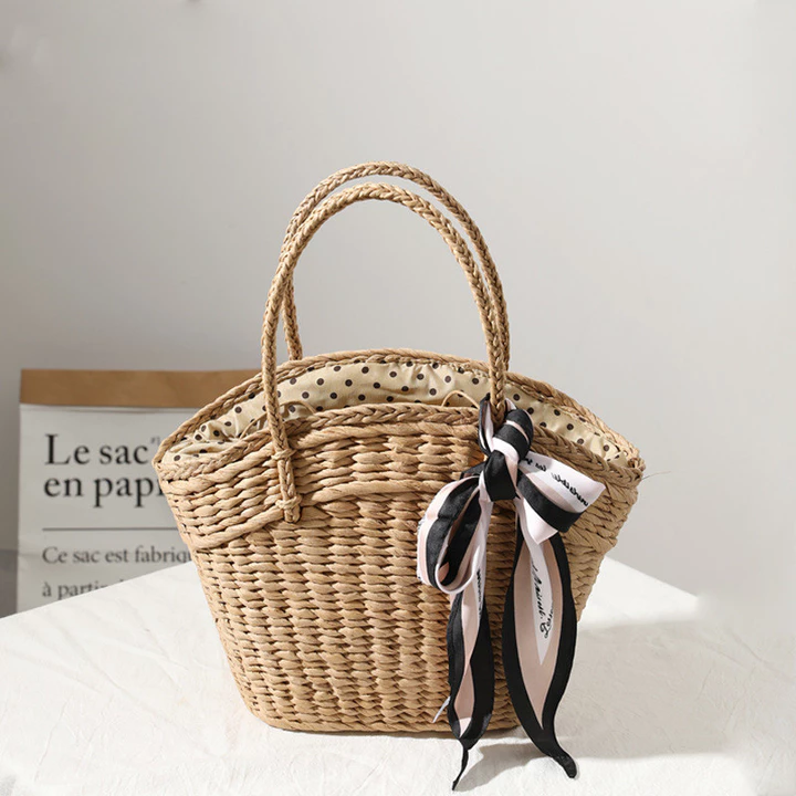 Women's Korean-Style Woven Straw Bag – for the Beach, Beige – 2