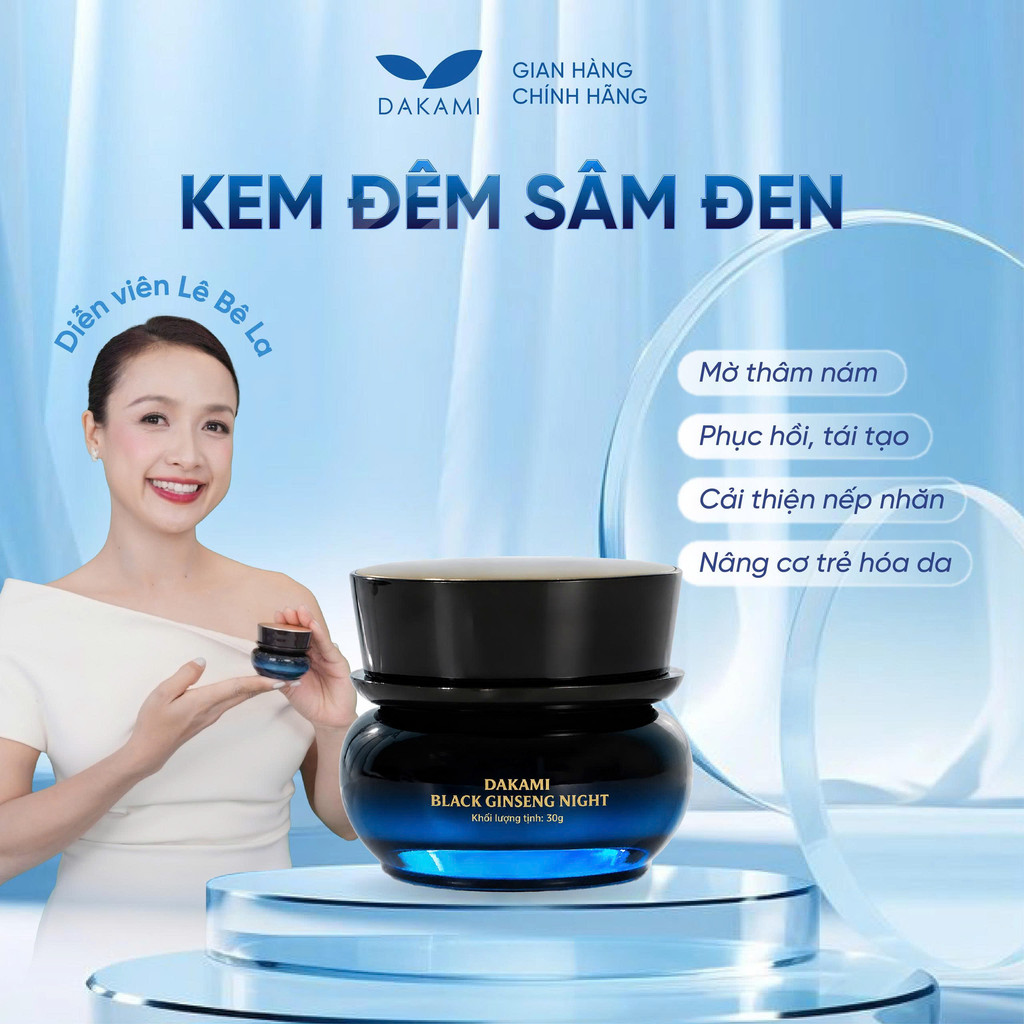 [NEW 2026]Kem Sâm Đen Dakami Black Ginseng Night Kem Dưỡng Trắng Da, Mờ Nám, Giảm Nếp Nhăn Trẻ Hóa Dạ Hộp 30G