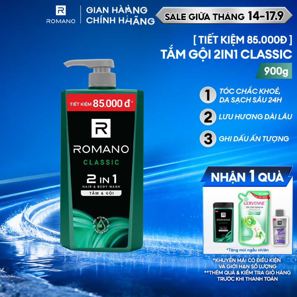 [SVIP] Tắm gội cho nam 2 trong 1 Romano 2in1 900g Classic / Grandiose