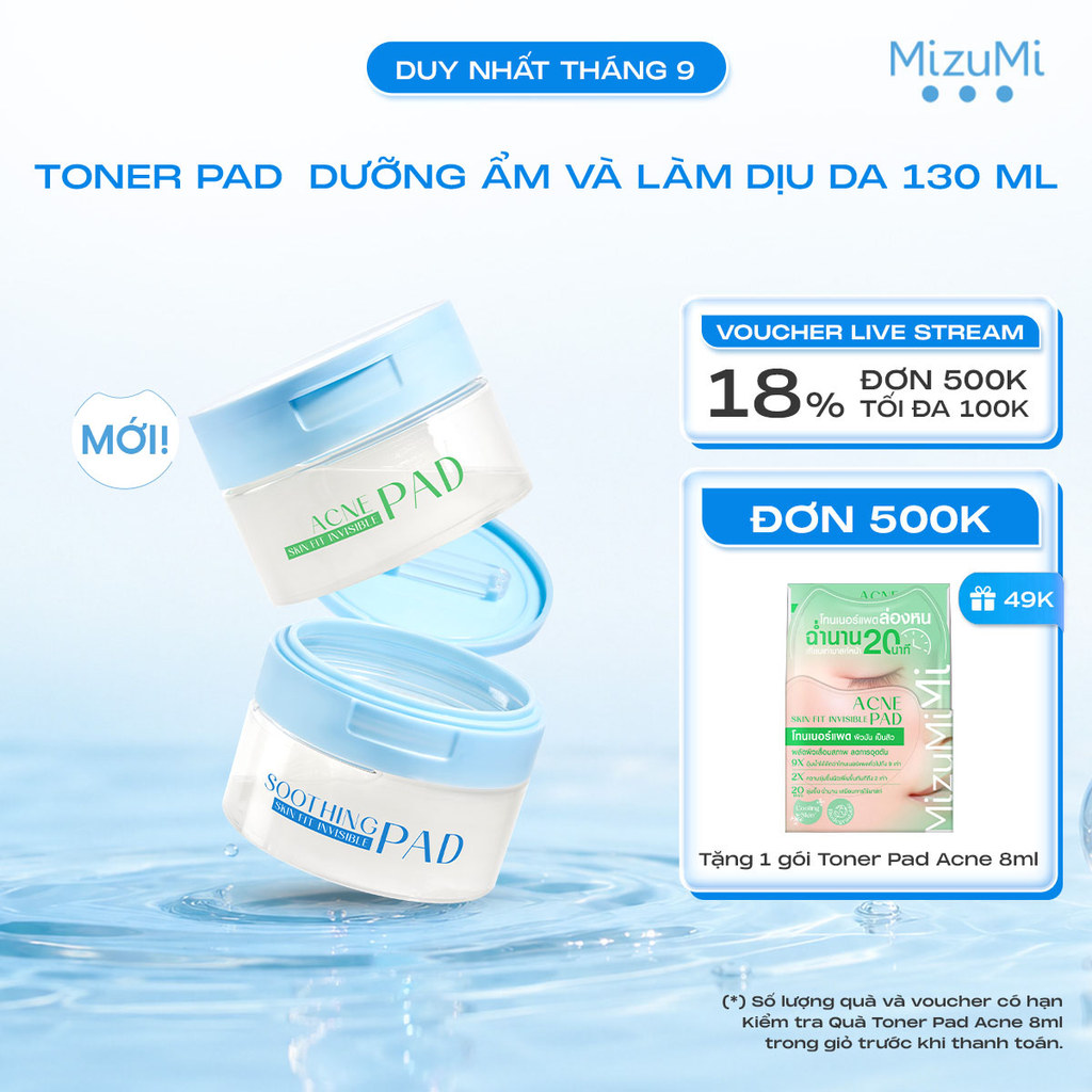 [MỚI] MizuMi Toner Pad Skin Fit Invisible Pad mỏng nhẹ dưỡng ẩm làm mát tức thì 130ml (80 pads)