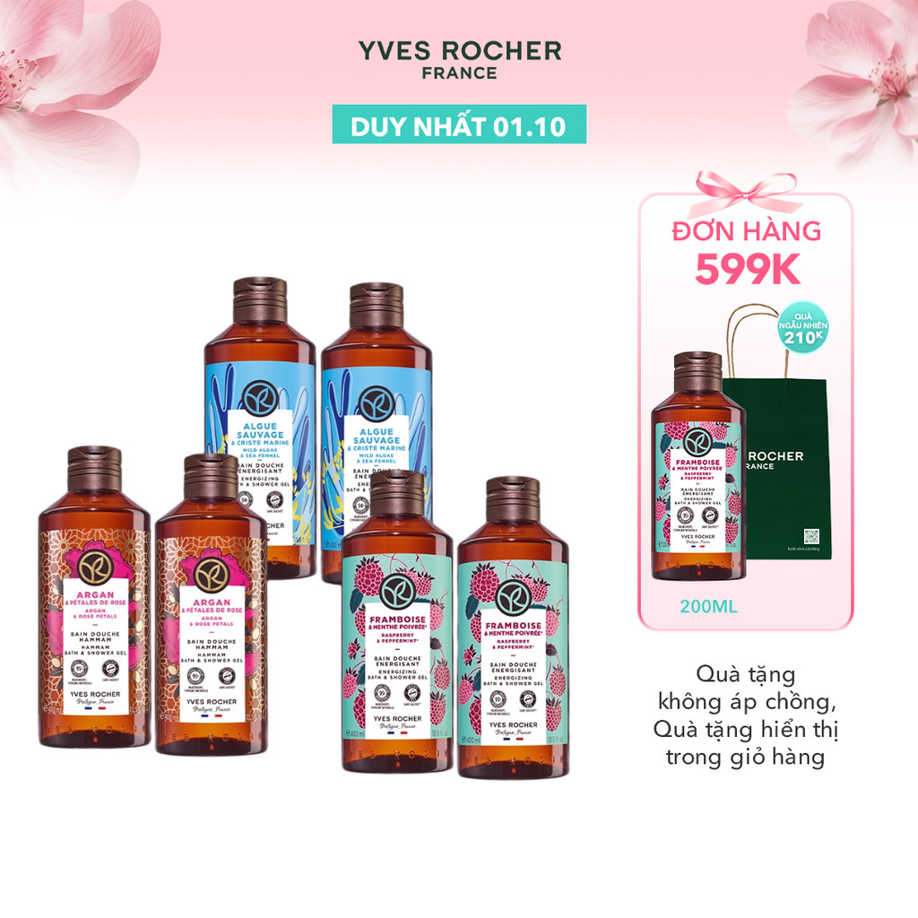Combo 2 sữa tắm thiên nhiên dạng gel không Sulfate Yves Rocher cùng mùi hương 400mlx2