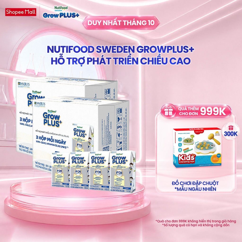 Combo 2 Thùng 24 Hộp Sữa Bột Pha Sẵn Nutifood Sweden GrowPLUS+ Cao lớn vượt trội hộp 110 ml