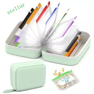 Bộ túi đựng thuốc chống nước STELLARTECH, Hộp đựng thuốc 7 ngày cầm tay mã màu, Hộp đựng thuốc có khóa kéo Túi đựng thuốc bằng da PU chống rò rỉ Túi đựng thuốc hàng tuần mang theo hàng ngày