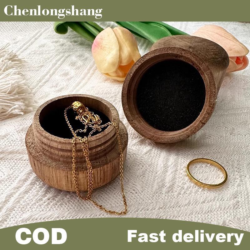 CHENANG Hộp Nhẫn Gỗ Cưới Cầu Hôn Đính Hôn Tròn Gỗ Hộp Đựng Trang Sức Hộp Bảo Quản Di Động Gỗ Chắc Chắn Hộp Nhẫn EN