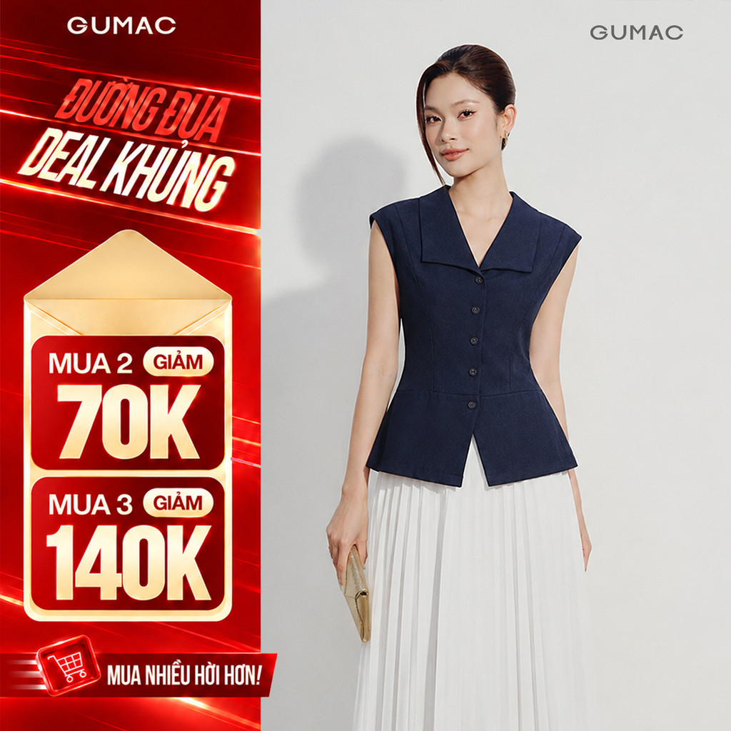 [VOUCHER 70K] Áo Gile Nữ GUMAC Cổ Bẻ Dáng Tôn Eo Phối Xẻ V Form Ôm Nút Bọc Dẹp Nữ Tính Thanh Lịch LAG07018