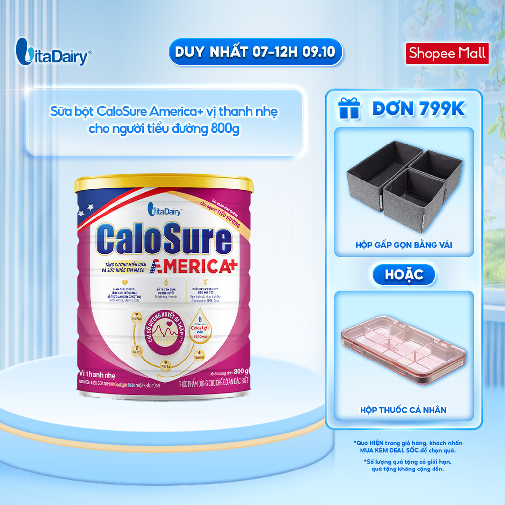 Sữa bột CaloSure America+ vị thanh nhẹ cho người tiểu đường - Giúp tiêu hoá khoẻ, hỗ trợ xương khớp khoẻ - 800g