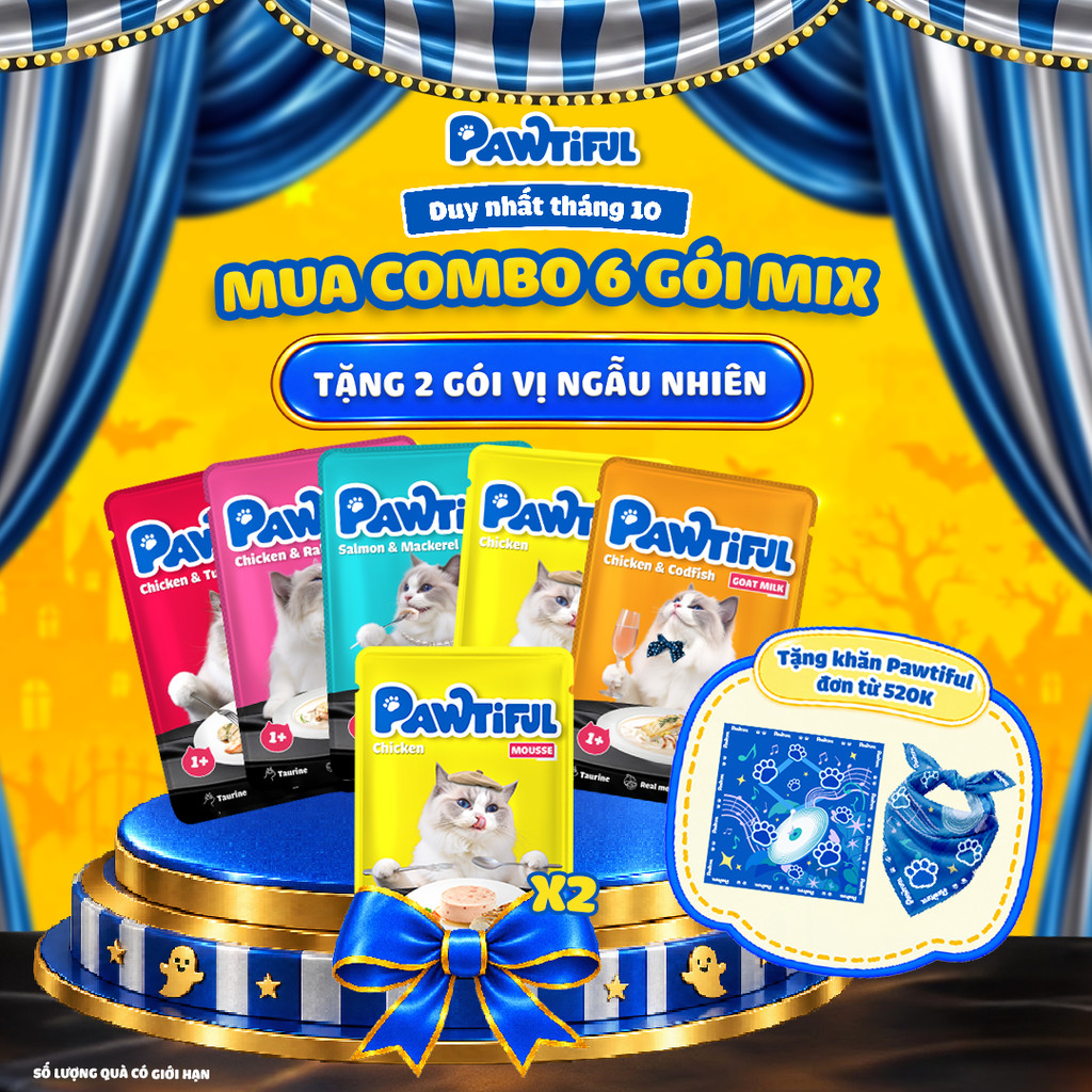 [MUA 6 TẶNG 2] Combo 6 gói Pate Pawtiful cho mèo Mix vị 70g x6