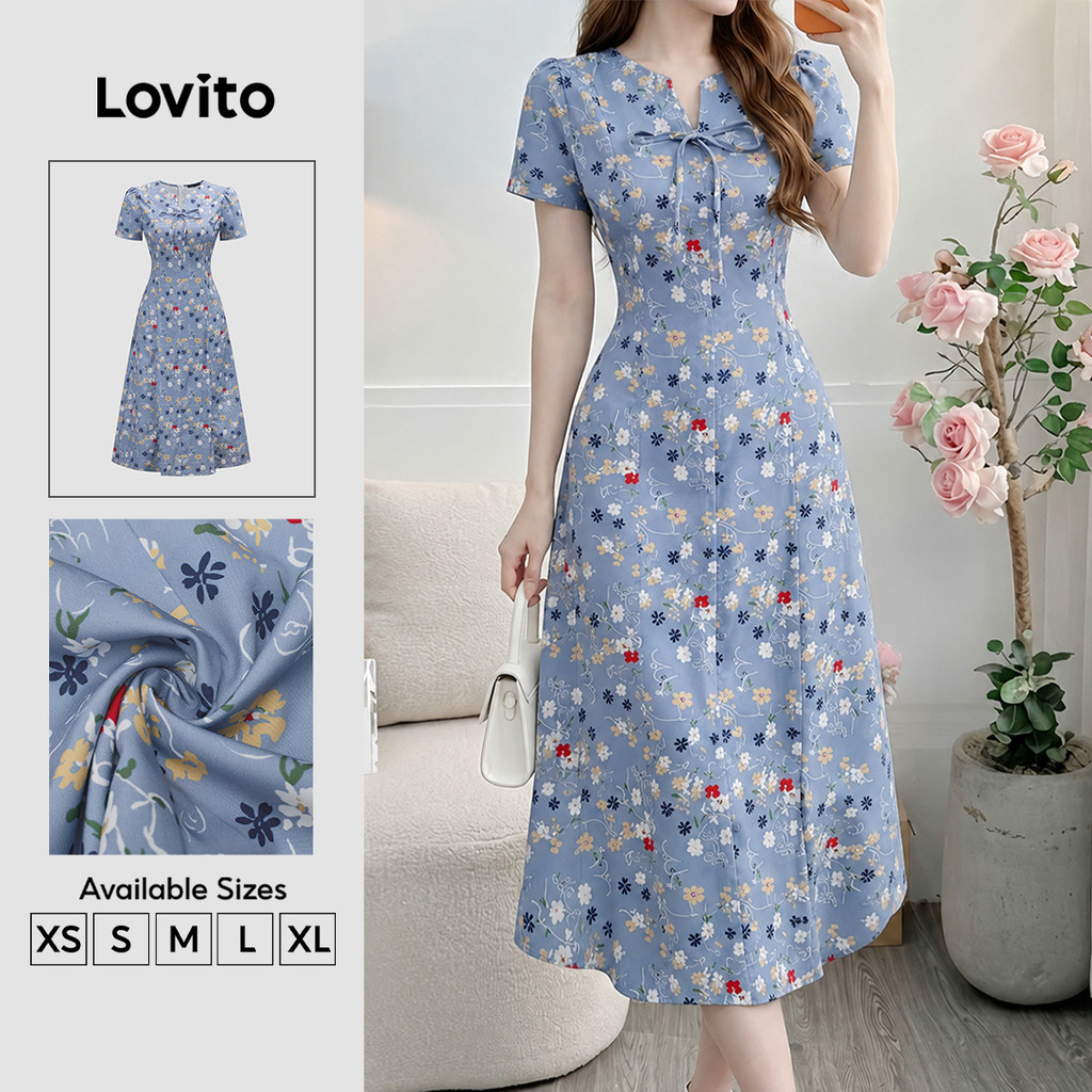 (New Arrival) Lovito Đầm nữ thanh lịch hoa văn dây kéo phong cách xuân hè DRK9P2D594