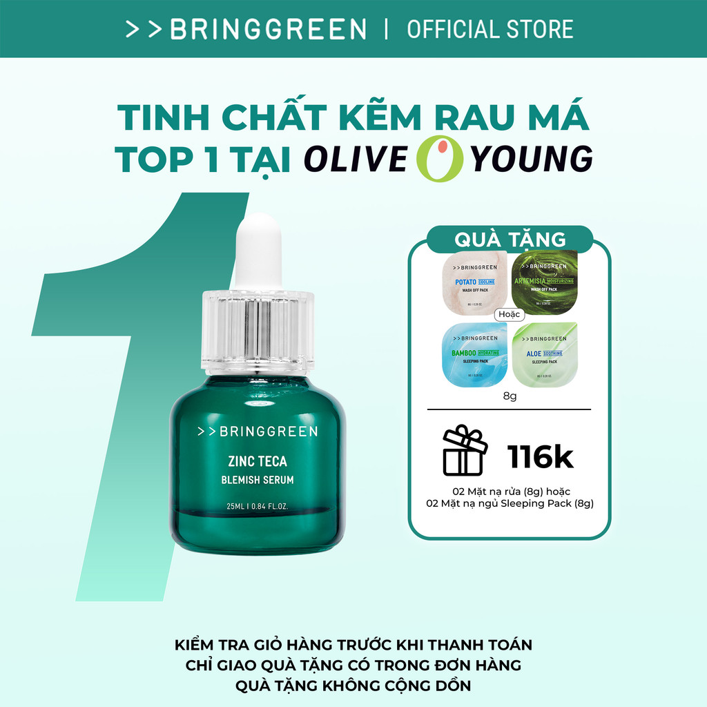 [Bring Green Chính hãng] Tinh chất Giảm mụn Kẽm Rau Má Bring Green ZINC TECA Blemish Serum dành cho Da Dầu mụn 25ml