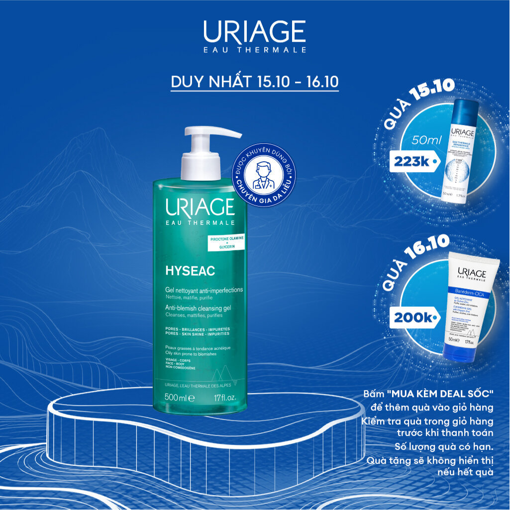 [500ml] Gel rửa mặt ngừa mụn cho da dầu Uriage Hyséac Gel Nettoyant Anti-Imperfect 500ml