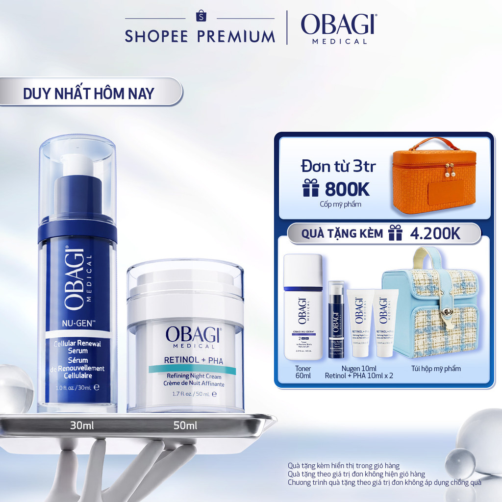 Combo Serum Kích Hoạt Năng Lượng Tế Bào Obagi Nugen 30ml & Kem Dưỡng Đêm Obagi Retinol + PHA 50ml