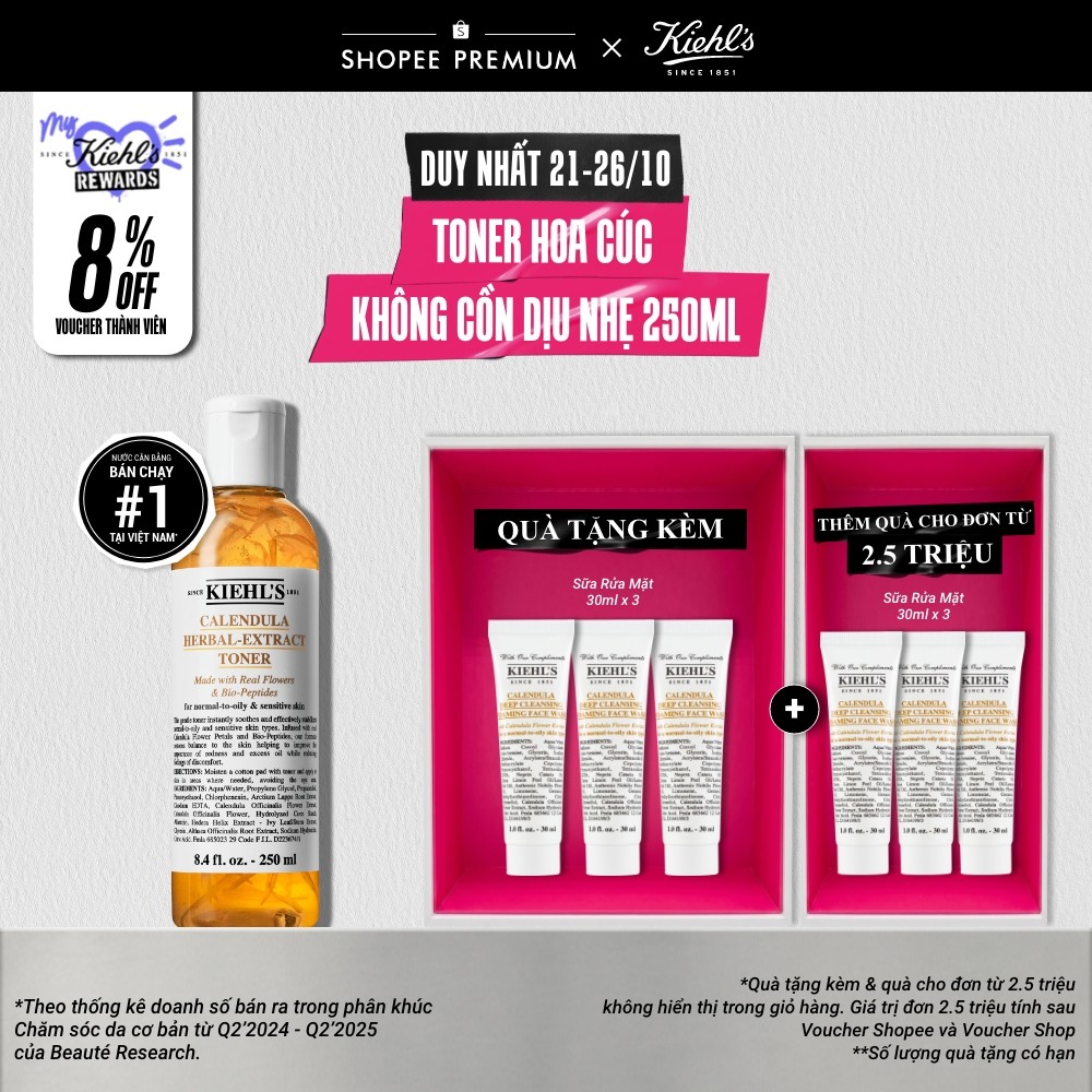 Nước cân bằng hoa cúc Kiehl's Calendula Herbal Extract Alcohol-Free Toner 250ml