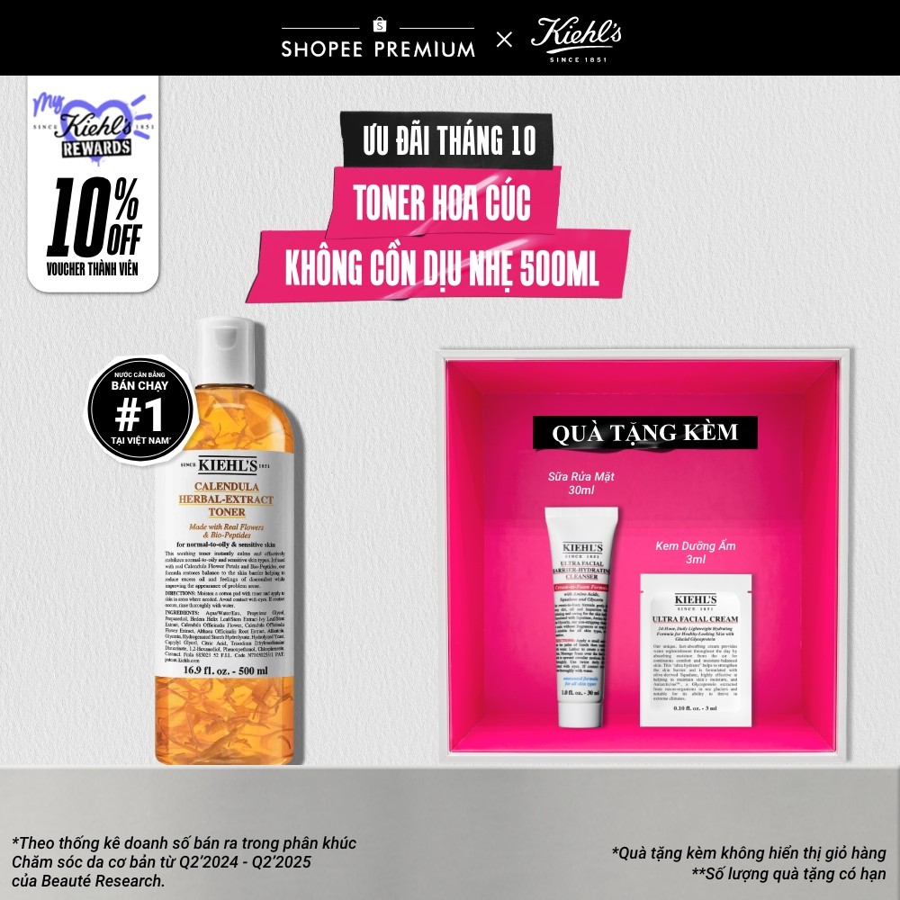 Nước cân bằng Hoa Cúc Kiehl's Calendula Herbal Extract Alcohol-Free Toner 500ml