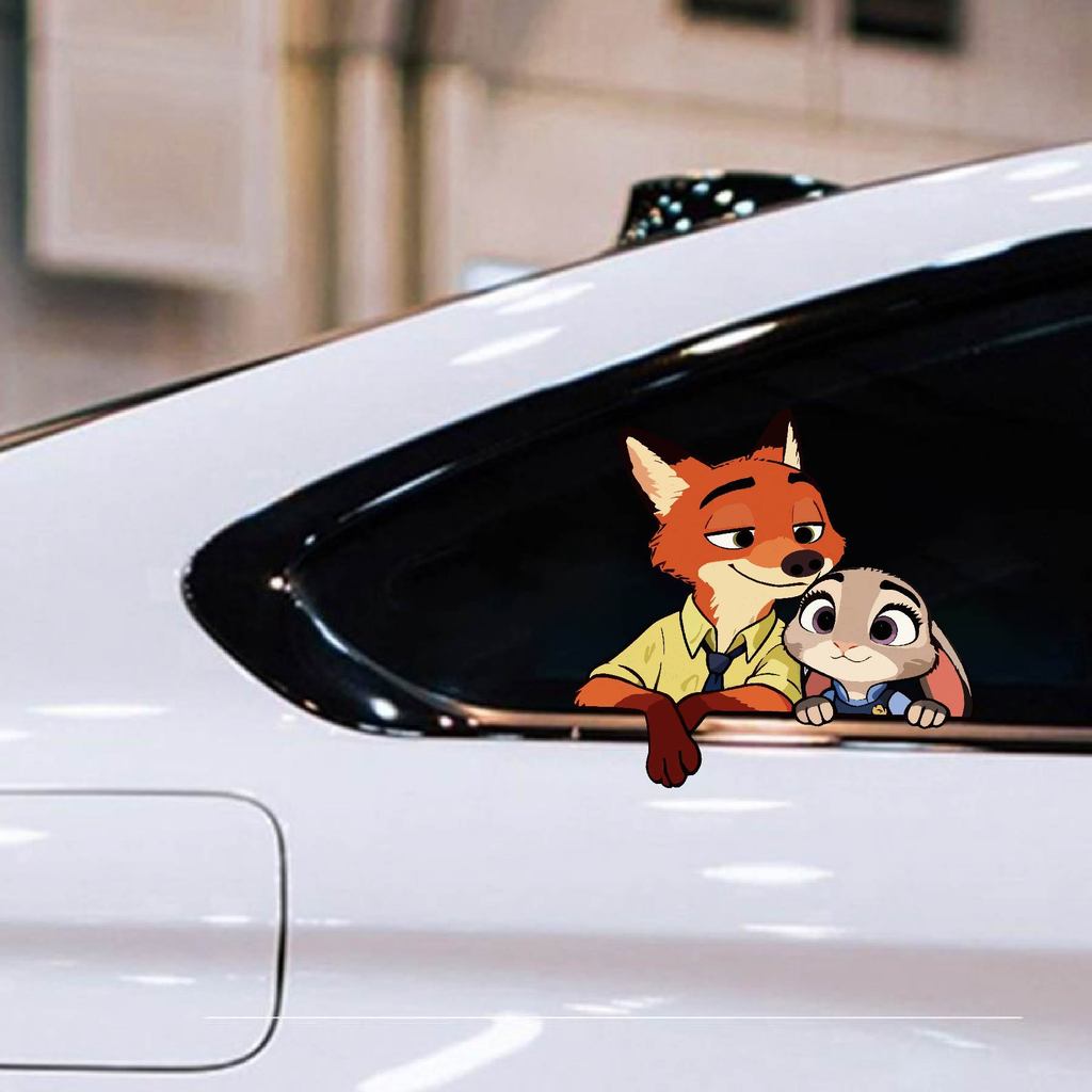 Crazy Zoo Hoạt Hình Dễ Thương Dán Xe Fox Nick Judy Thỏ Sĩ Quan Cảnh Sát Sáng Tạo Trang Trí Chống Thấm Nước Dán