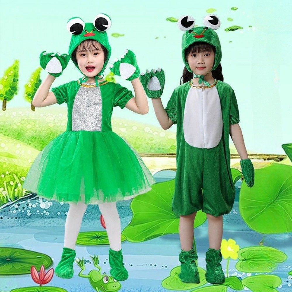 💕 HÀNG CÓ SẴN – Đầm Trang Phục Trẻ Em 3‑12 tuổi – Ếch + Hoạt Hình Động Vật, Thích hợp Halloween, Giáng Sinh & Ngày Trẻ Em 🎃🎉