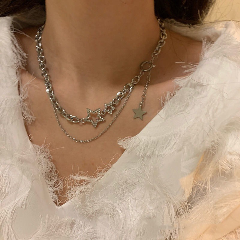 Vòng cổ hai lớp ngôi sao cao cấp dành cho nữ, thiết kế thanh lịch và thời trang