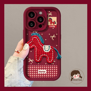 Năm Mới Màu Đỏ 3D Thêu Pony Vỏ Cho OPPO A60 A40 A3X A3 A76 A96 A38 A18 A36 A78 A79 A98 A17K A15S A58 A58X A57s A77s 5G 4G Kẹo Nơ Dễ Thương Vỏ Điện Thoại Mềm Có Dây Buộc