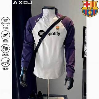 New Barcelona Soccer Uniform Spring and Autumn Outdoor Half Long-Sleeve Zipper Fitness Training Track and Field Running Sportswear PQpY