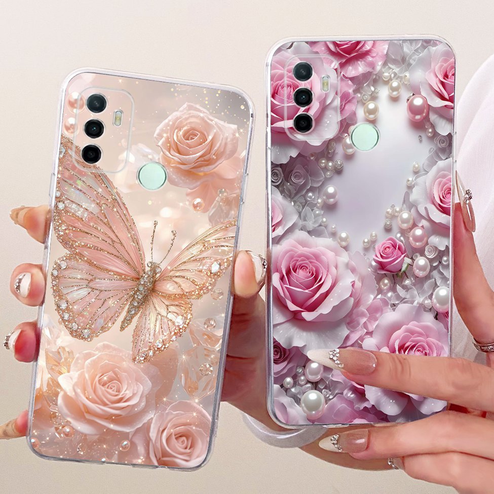 Ốp lưng trong suốt Oppo A53 4G CPH2127 Mèo dễ thương Thời trang Bướm Vỏ sơn ngộ nghĩnh OppoA53 4G CPH2131